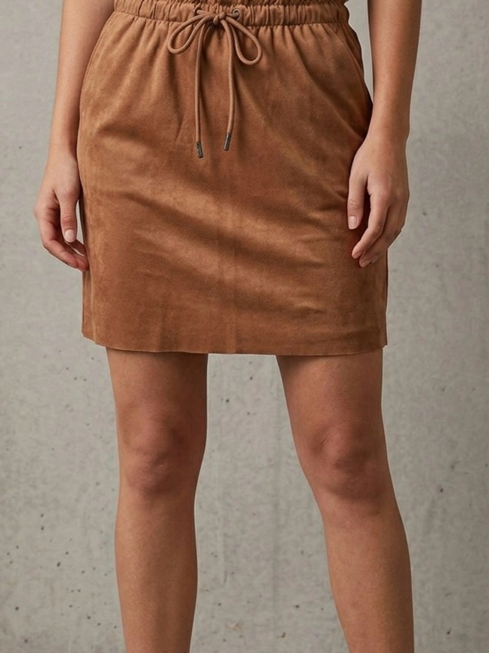 NEW Teddy Smith Camel Faux Suede Skirt - Paperbag Waist - Size M